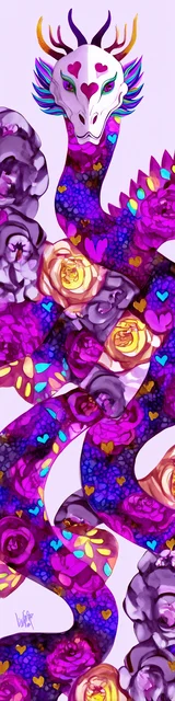 Free dragon bookmark featuring a twisted magenta dragon